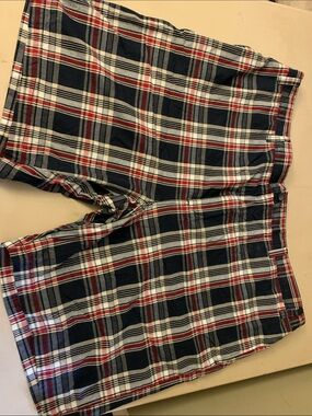 Savane Navy, Red & White Plaid Flat Front Men’s Shorts